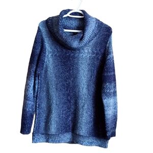 Les Collections Mat Women's Navy Blue Cowl Neck Cable Knit Sweater. Size XL